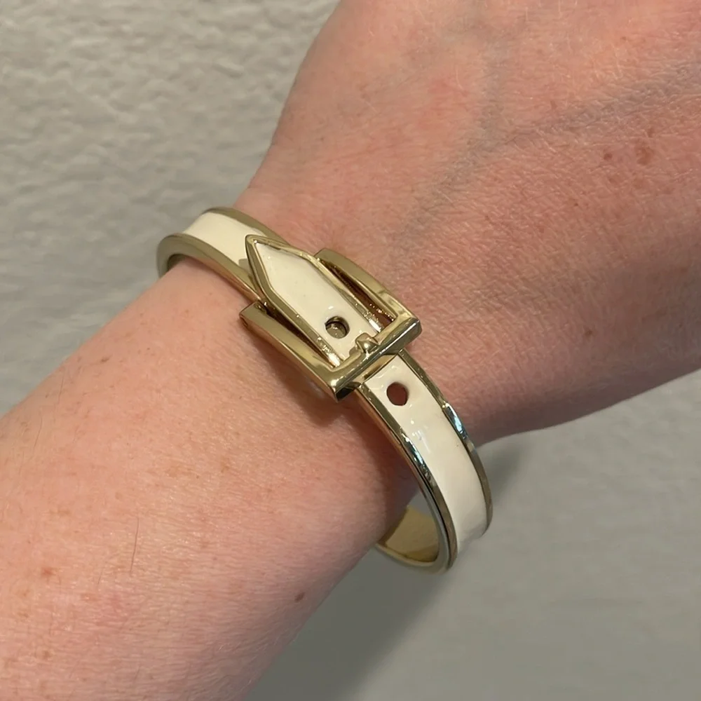 My Daily Styles Fashion Alloy Yellow Gold-Tone White Belt Buckle Bangle Bracelet